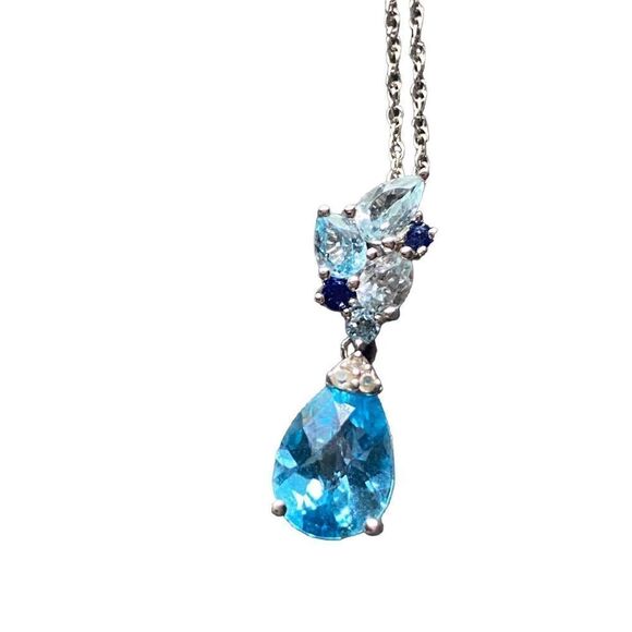 P⭐️M GENUINE SWISS BLUE AND SKY BLUE TOPAZ PENDANT NECKLACE 925 - Picture 1 of 16